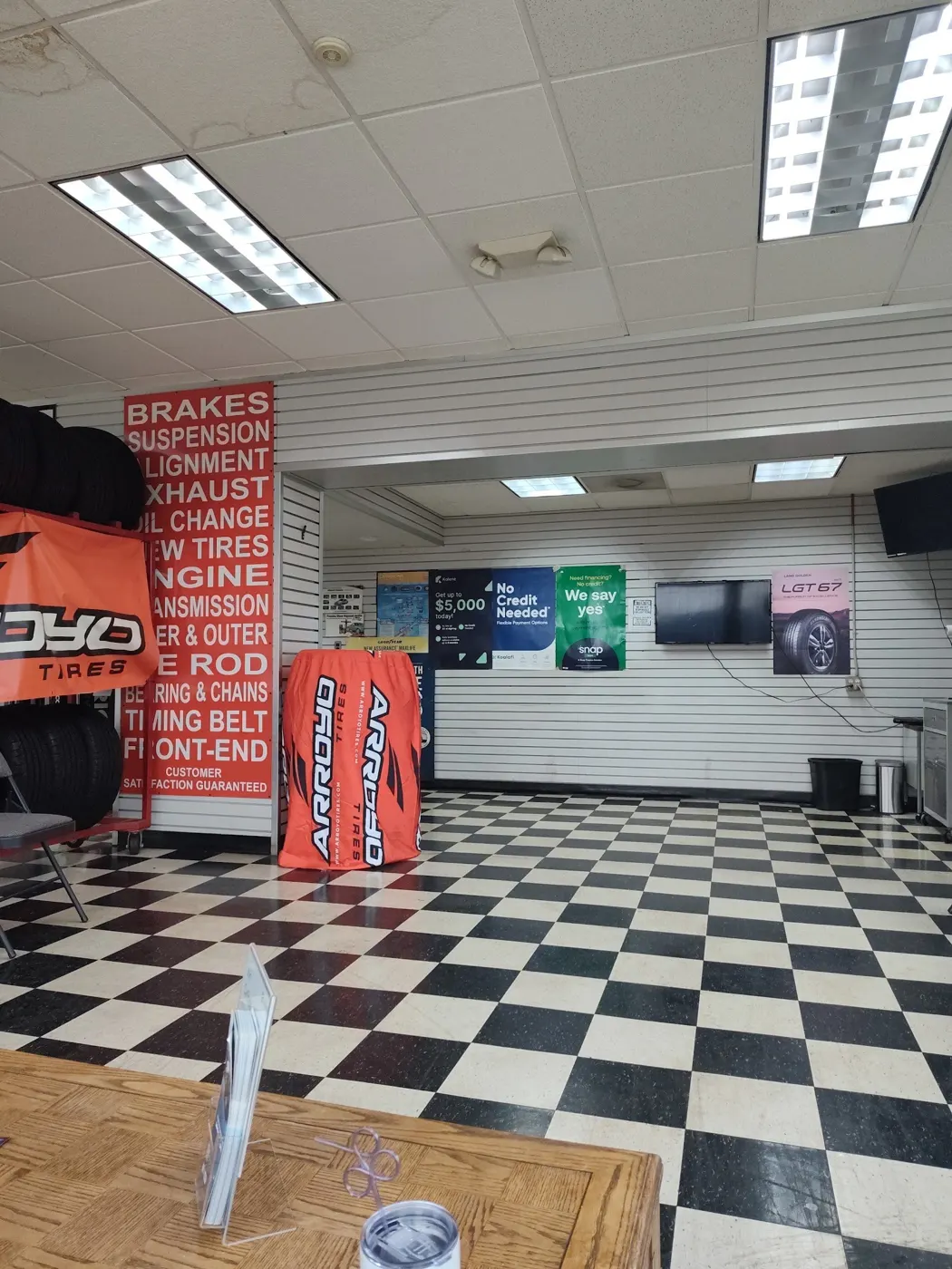 Tires displayed in the showroom
